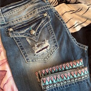Miss Me Blue Denim Jeans with Silver Accents